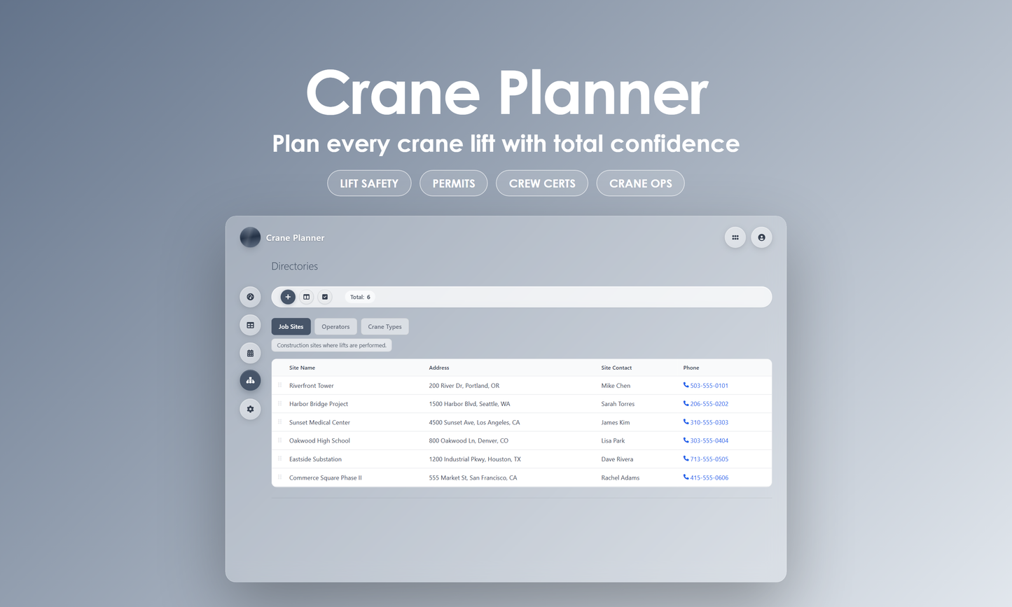 Crane Planner - Manage