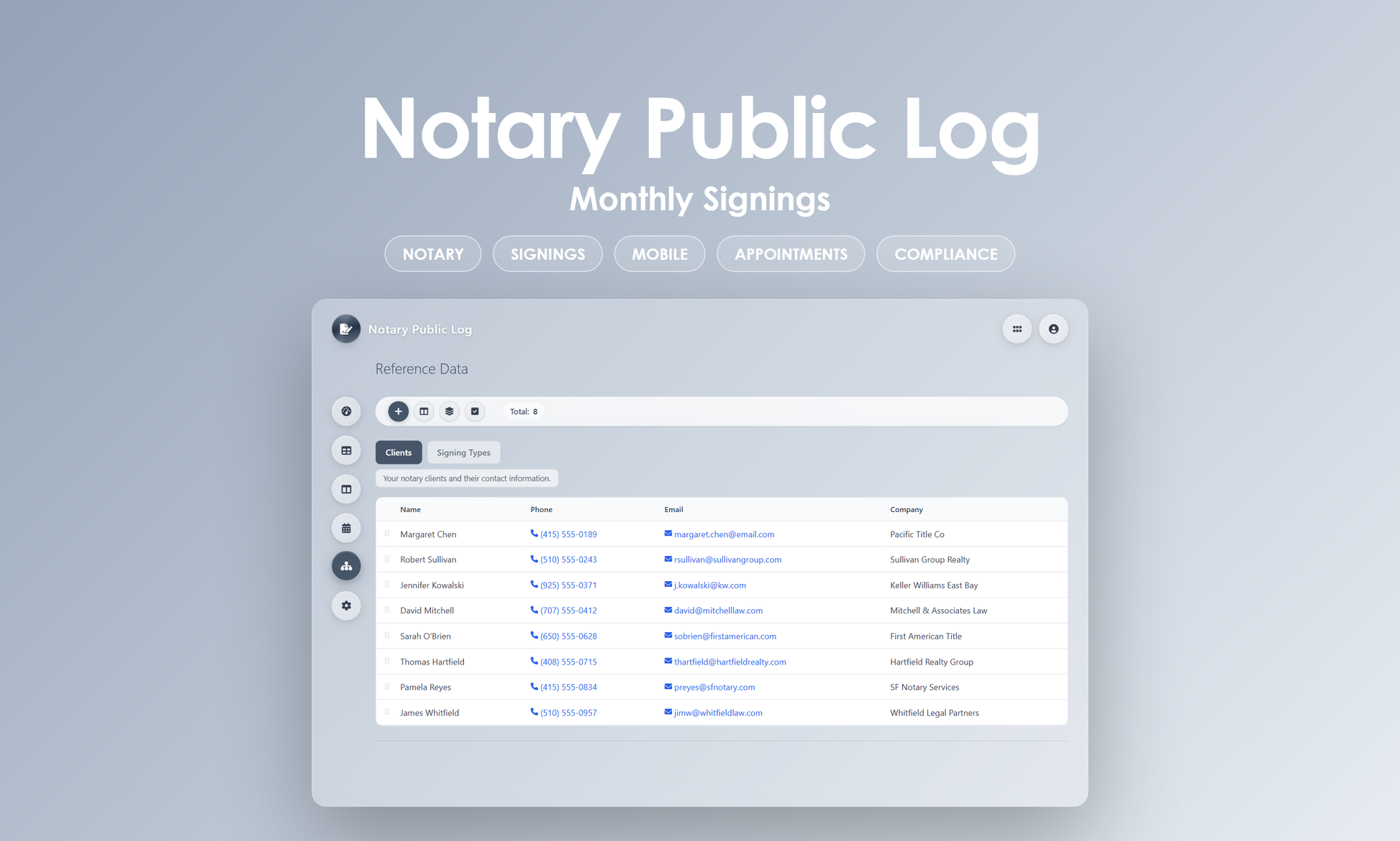 Notary Public Log - Manage