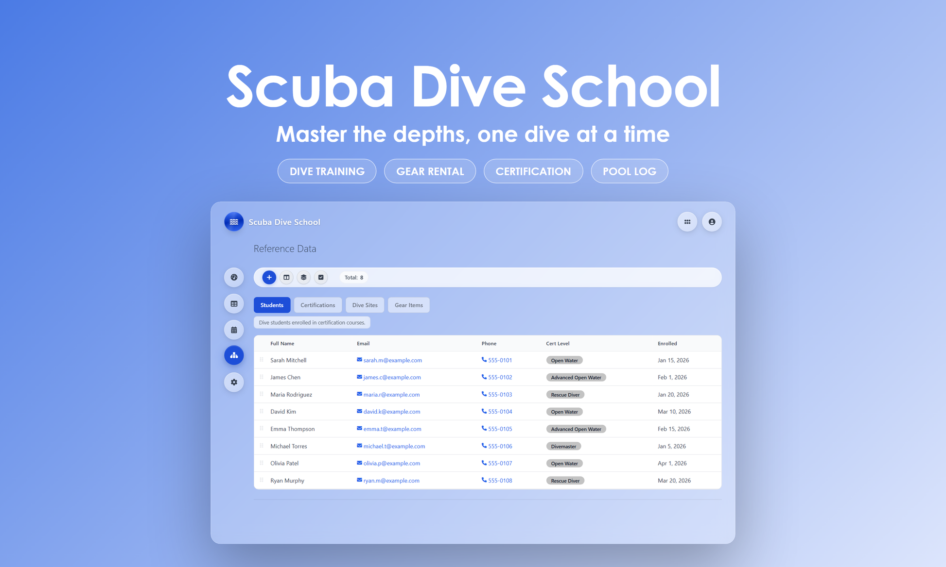 Scuba Dive School - Manage
