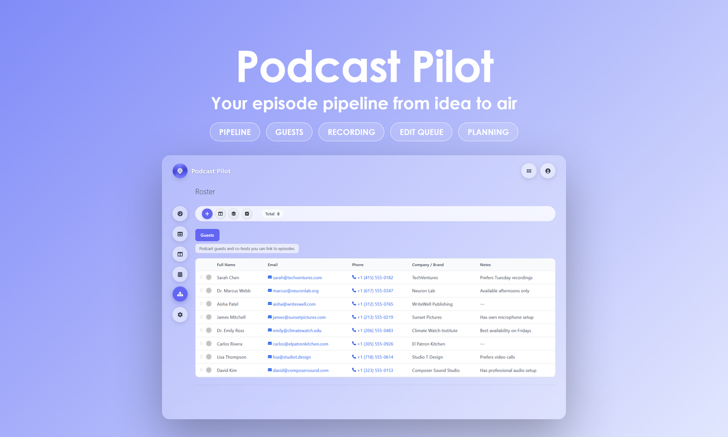 Podcast Pilot - manage
