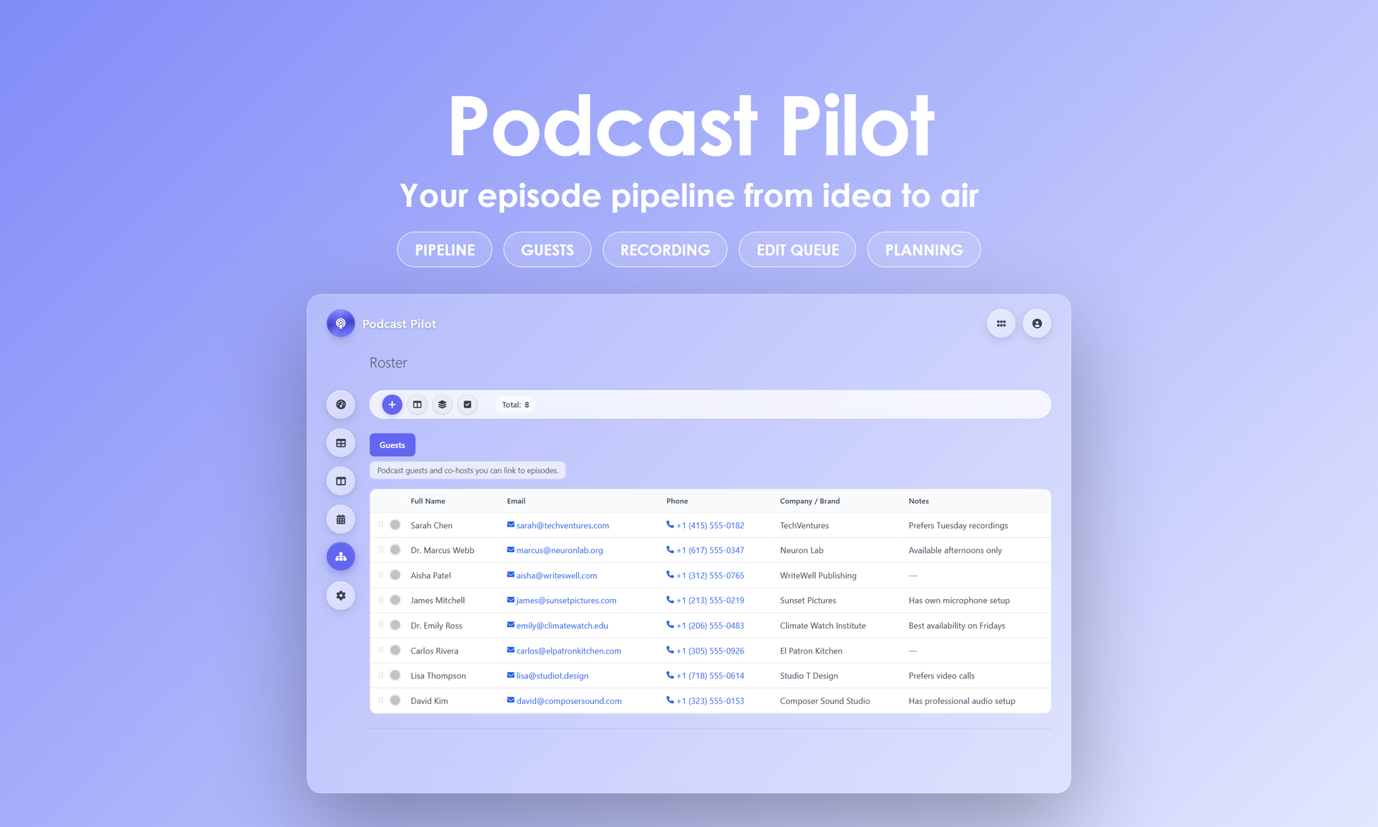 Podcast Pilot - manage
