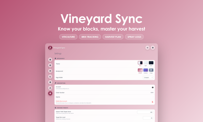 Vineyard Sync - Settings