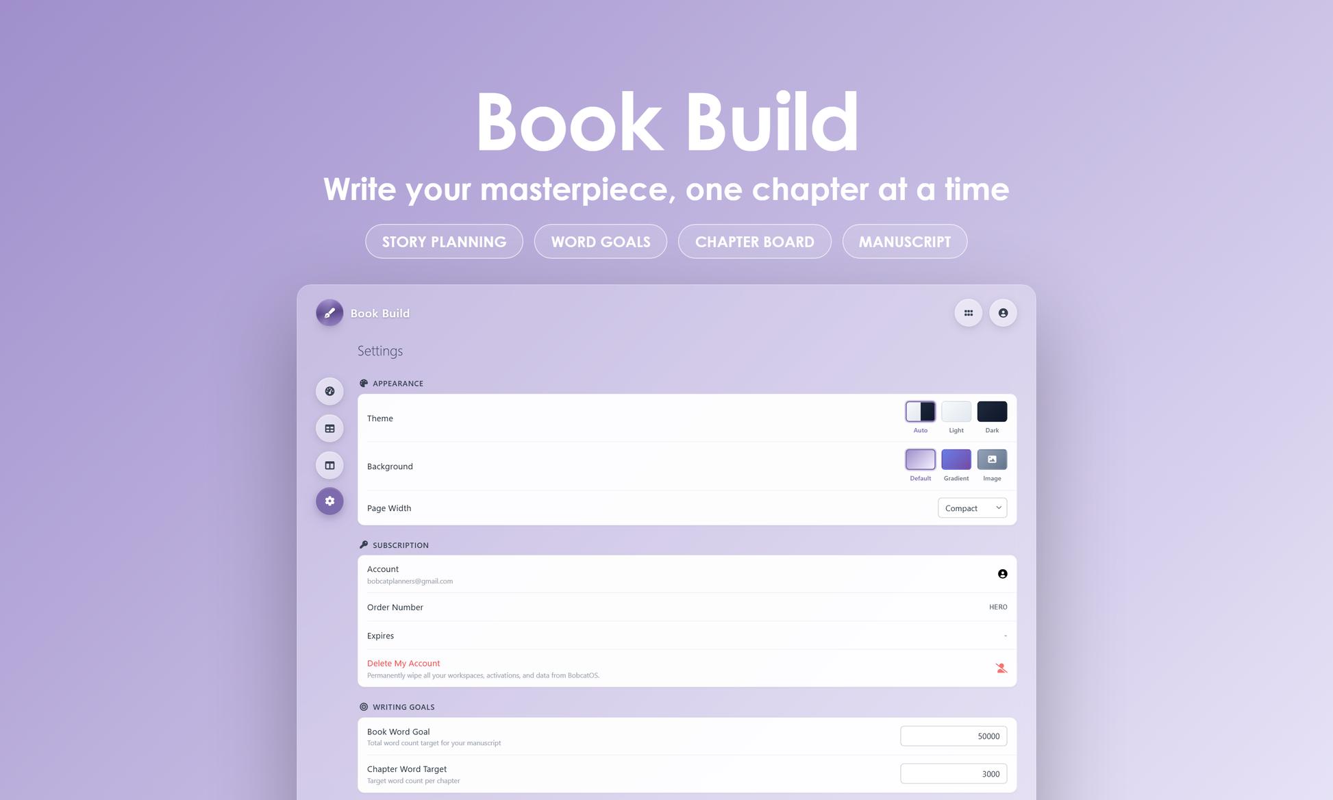 Book Build - settings