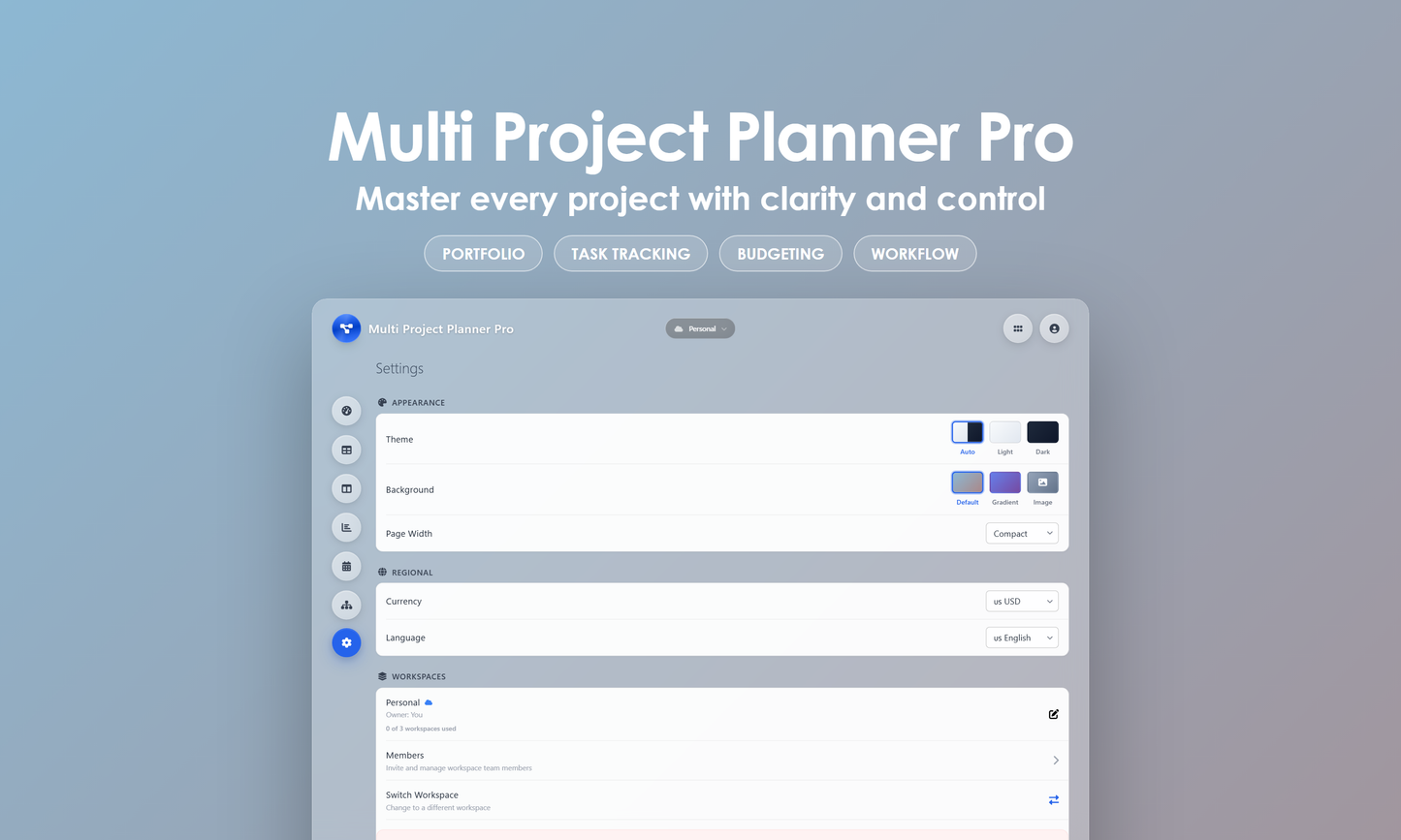 Multi Project Planner Pro - Settings