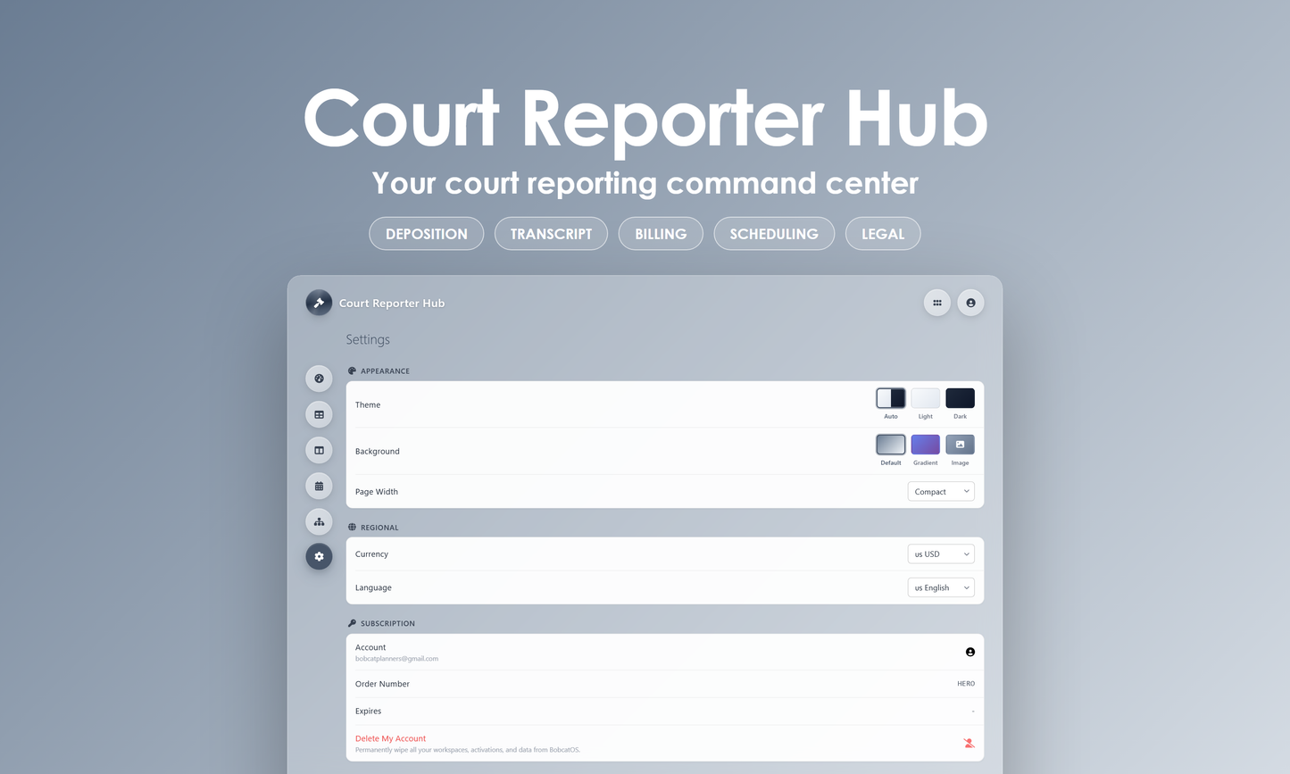 Court Reporter Hub - Settings
