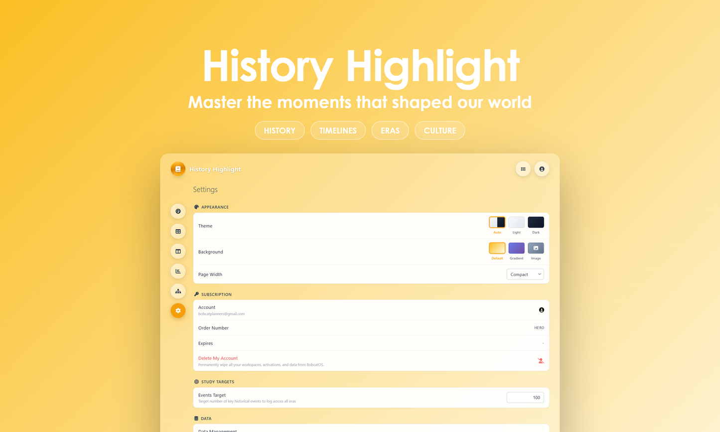 History Highlight - Settings