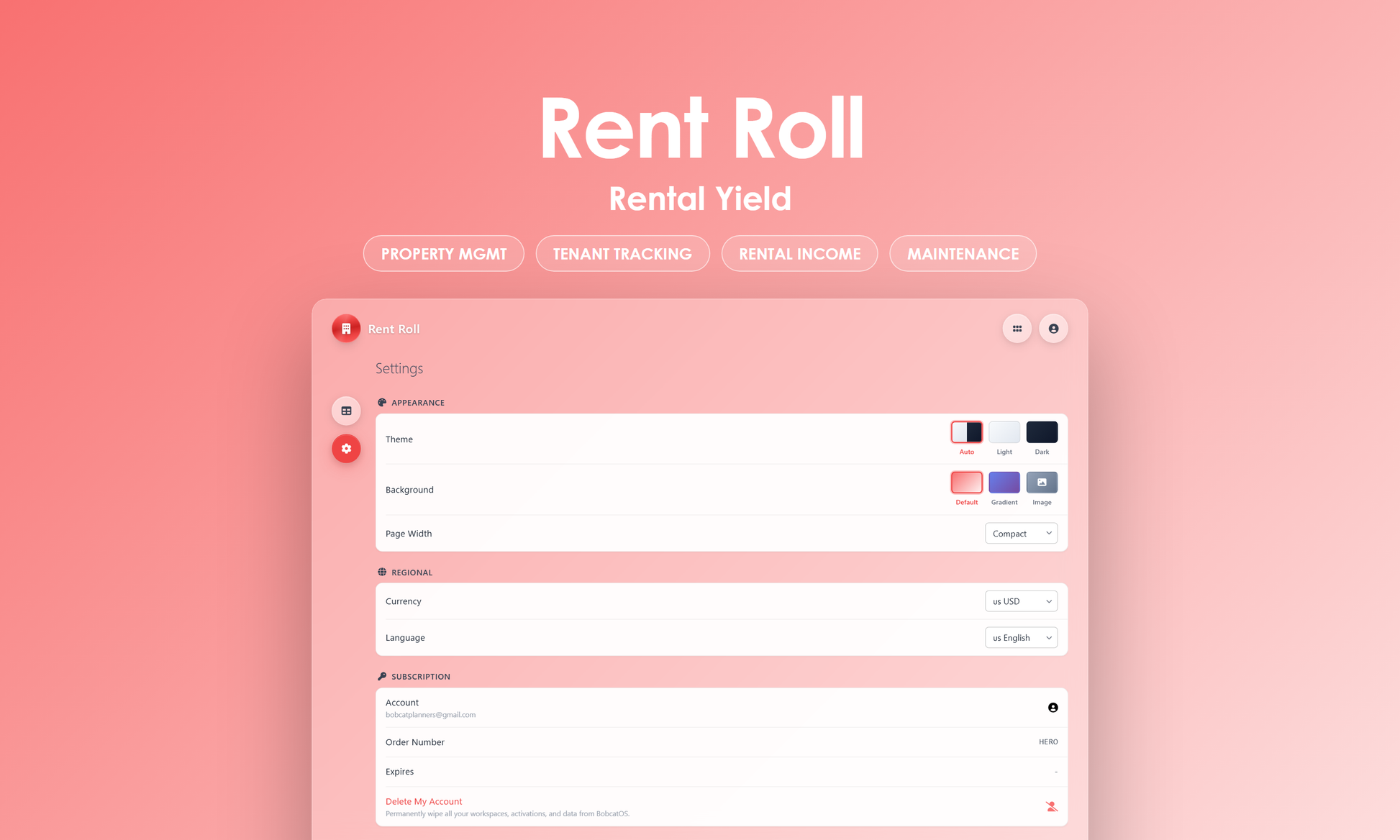 Rent Roll - Settings