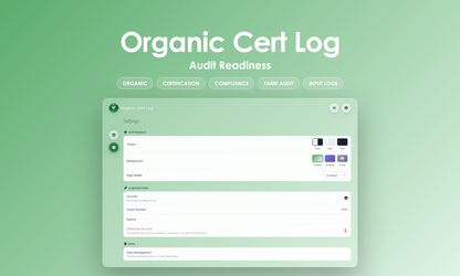 Organic Cert Log - Settings