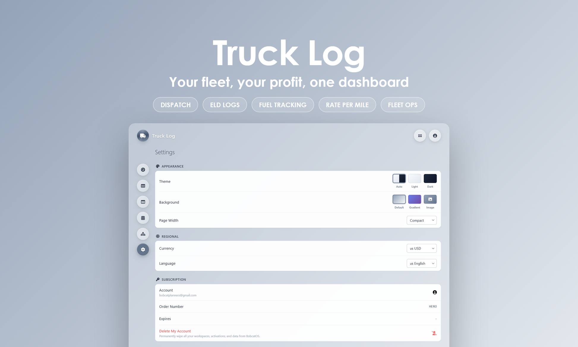 Truck Log - Settings
