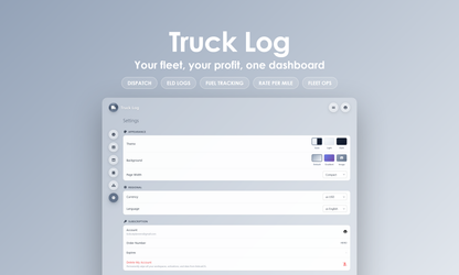 Truck Log - Settings