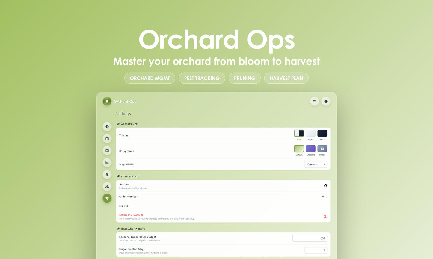 Orchard Ops - Settings