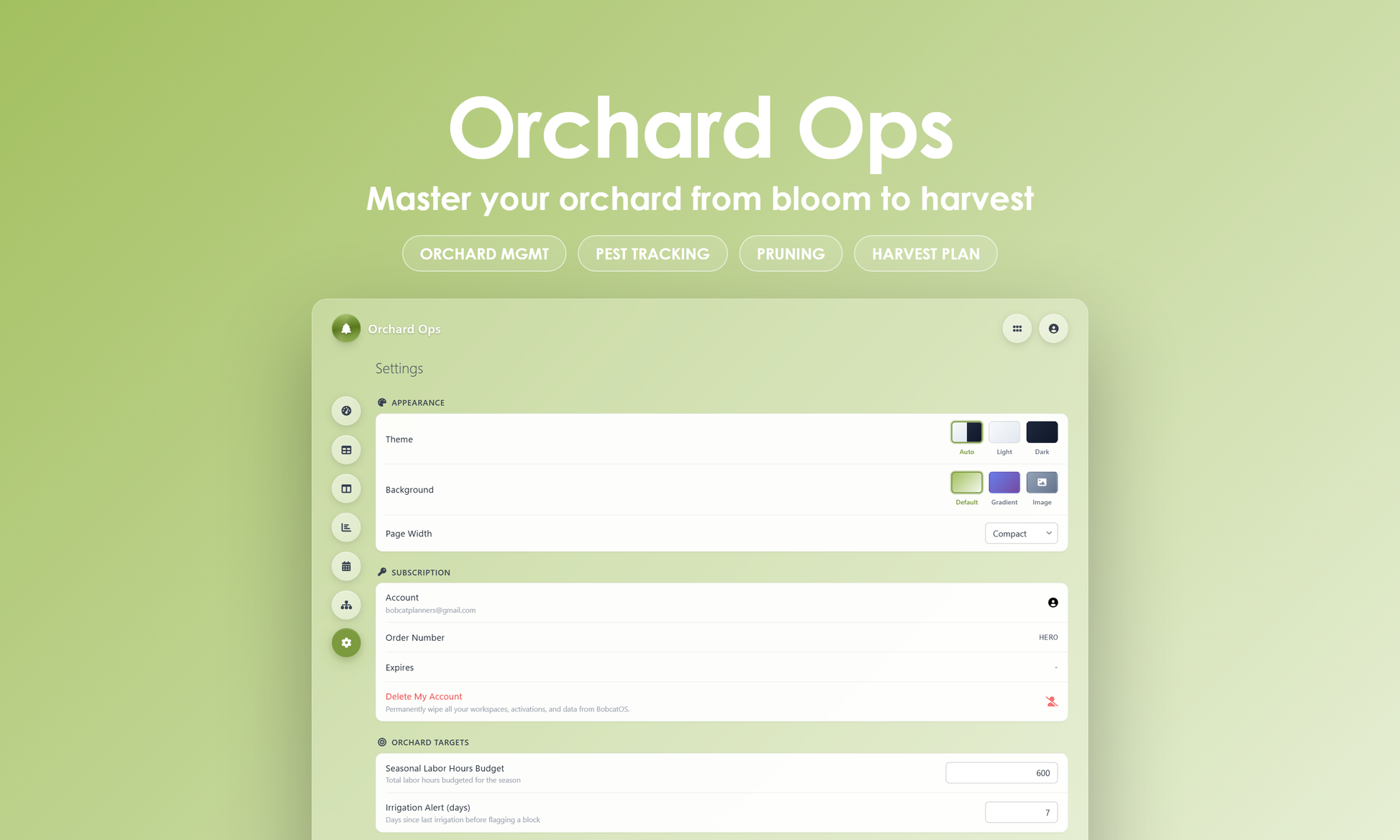 Orchard Ops - Settings