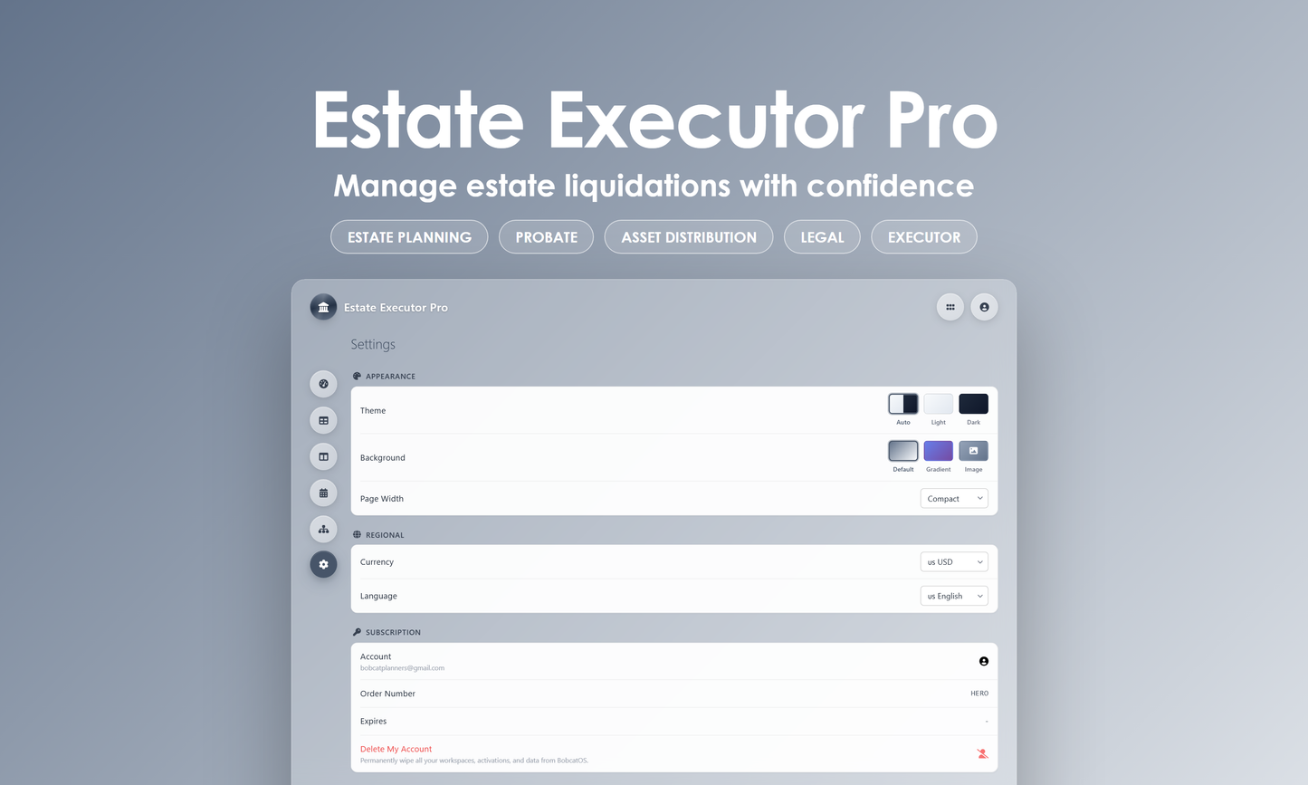 Estate Executor Pro - Settings