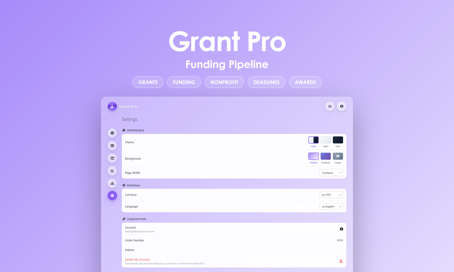 Grant Pro - Settings