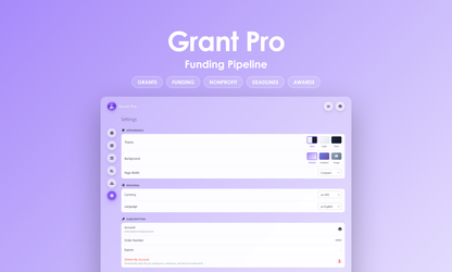 Grant Pro - Settings