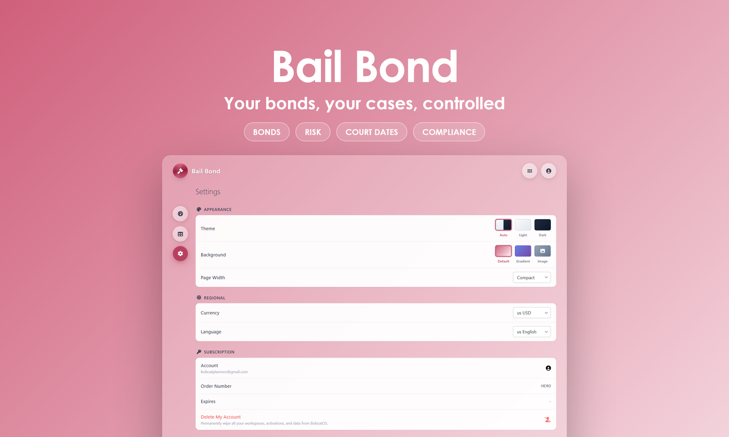 Bail Bond - Settings