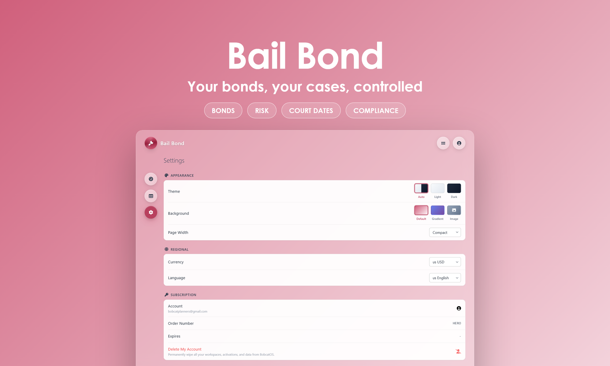 Bail Bond - Settings