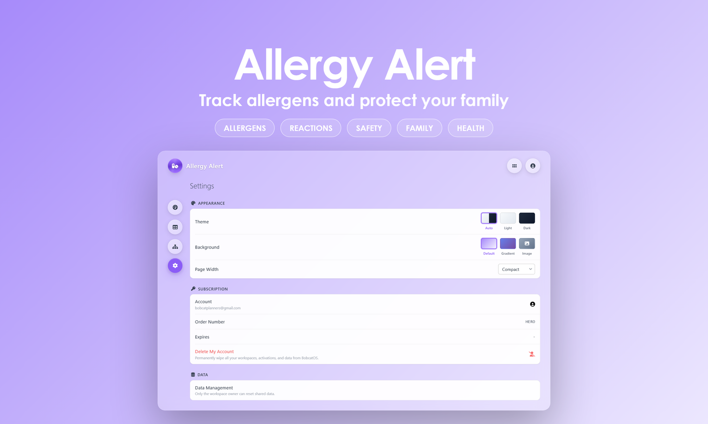 Allergy Alert - Settings