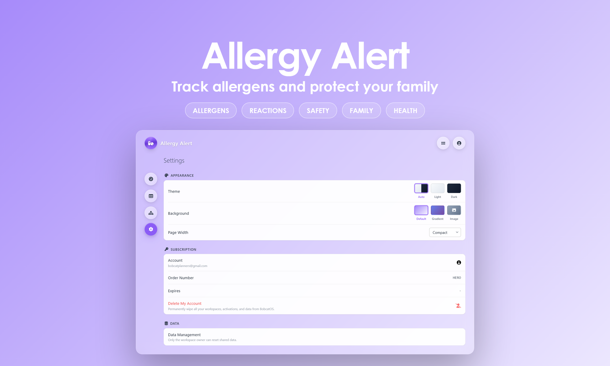 Allergy Alert - Settings