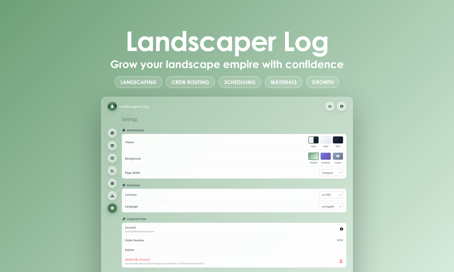Landscaper Log - Settings