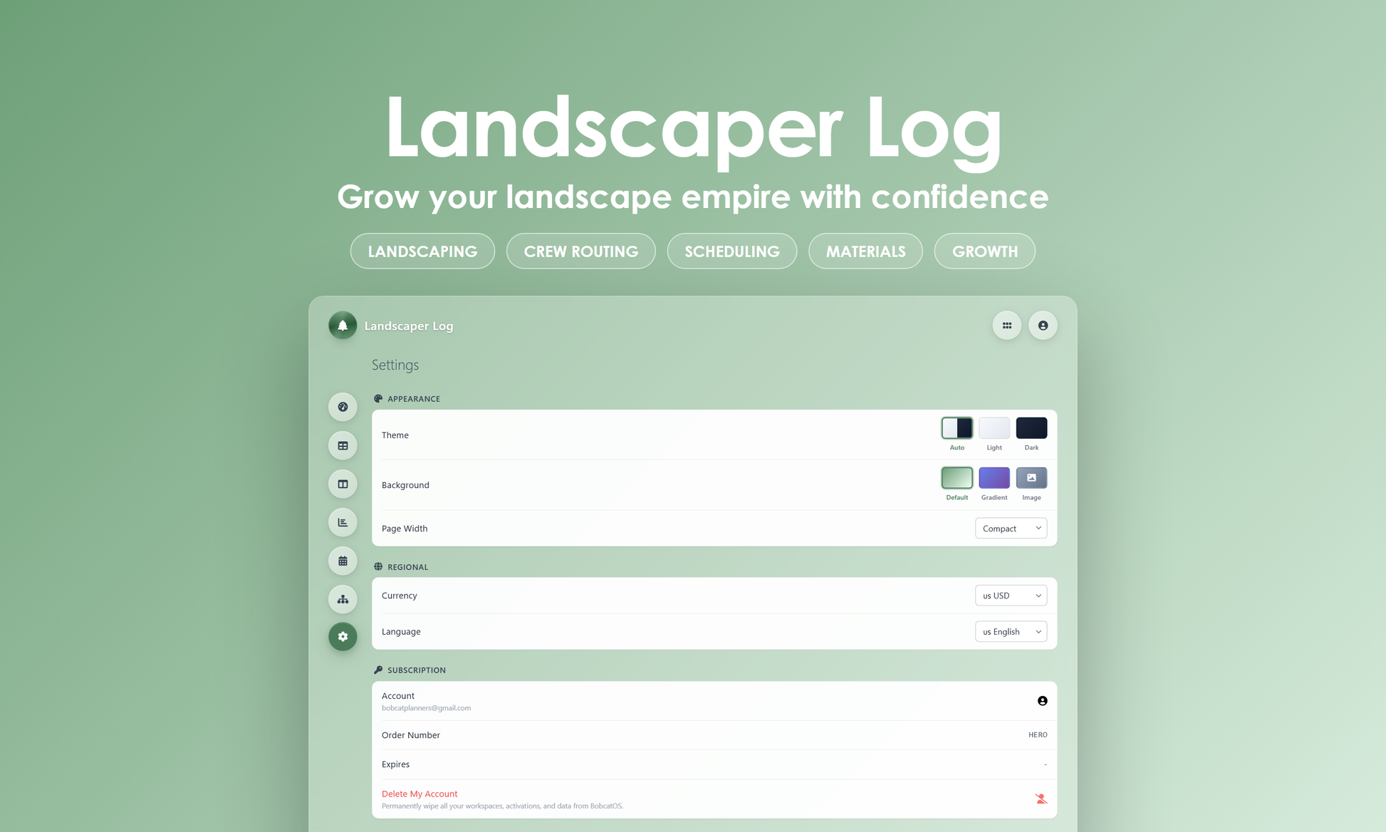 Landscaper Log - Settings