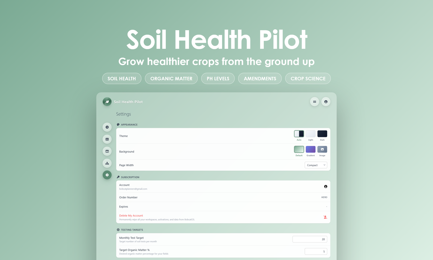 Soil Health Pilot - Settings