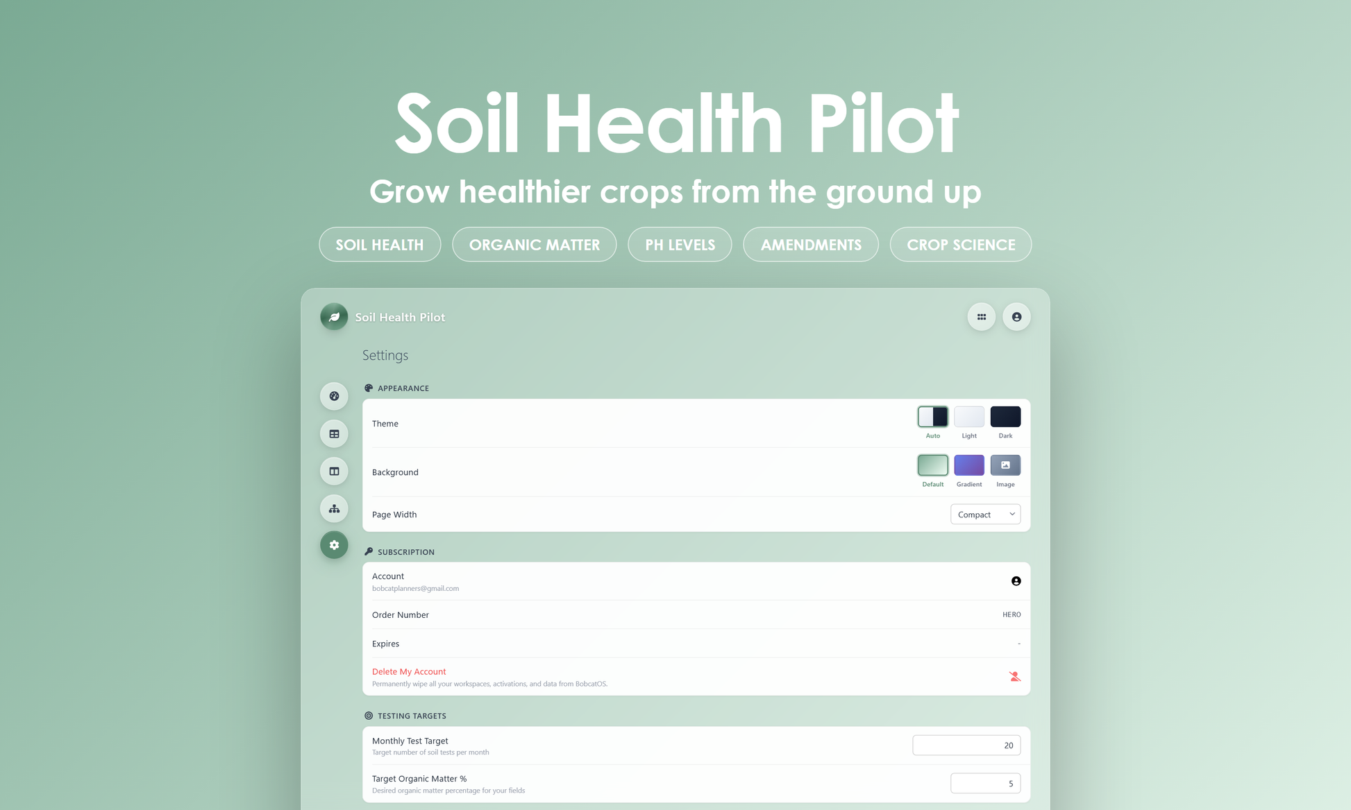 Soil Health Pilot - Settings