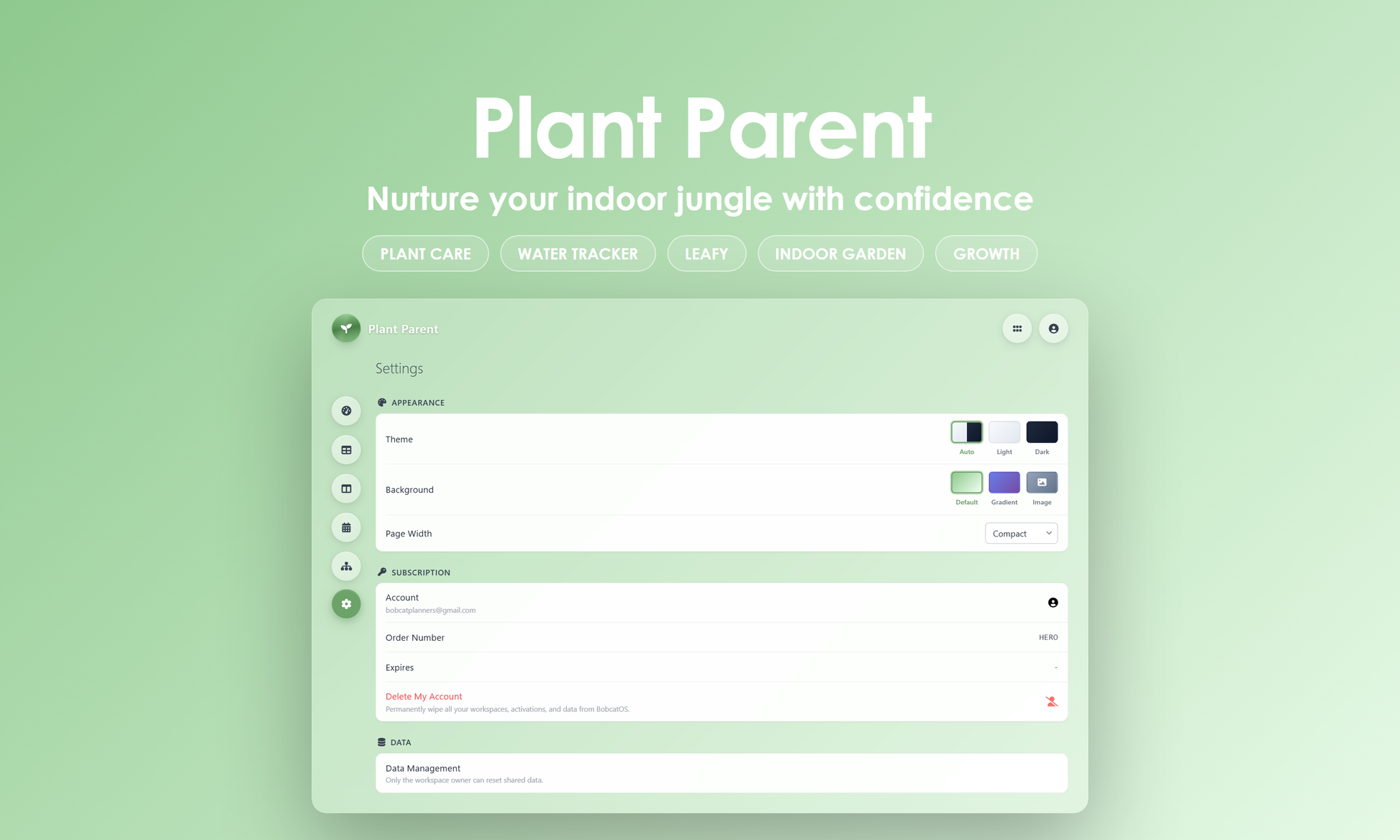 Plant Parent - Settings