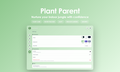 Plant Parent - Settings