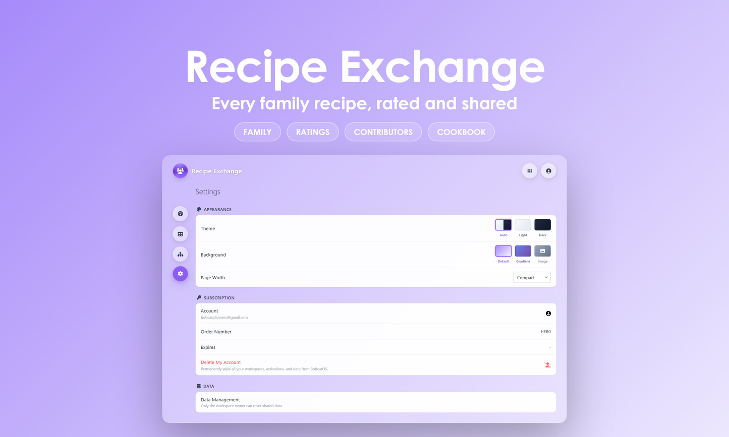 Recipe Exchange - Settings