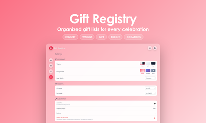 Gift Registry - Settings