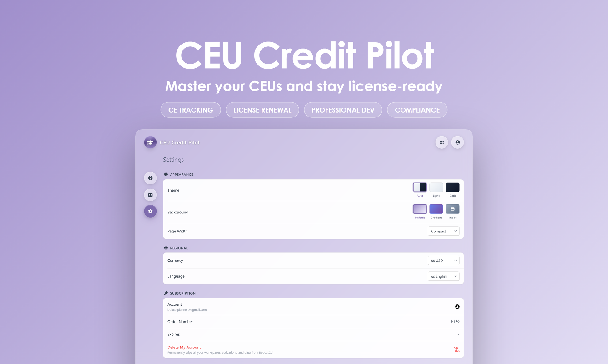 CEU Credit Pilot - Settings