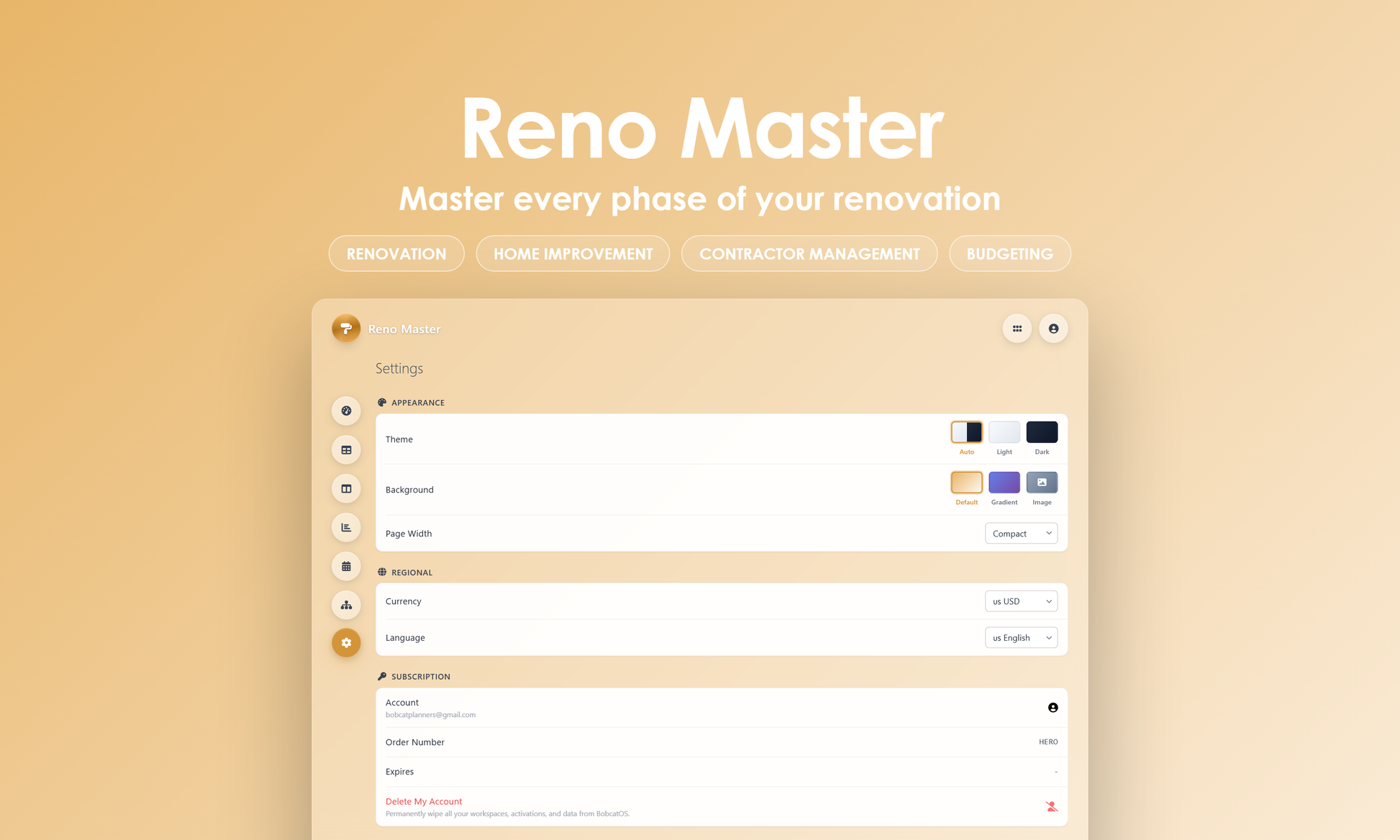 Reno Master - settings