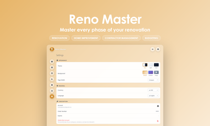 Reno Master - settings