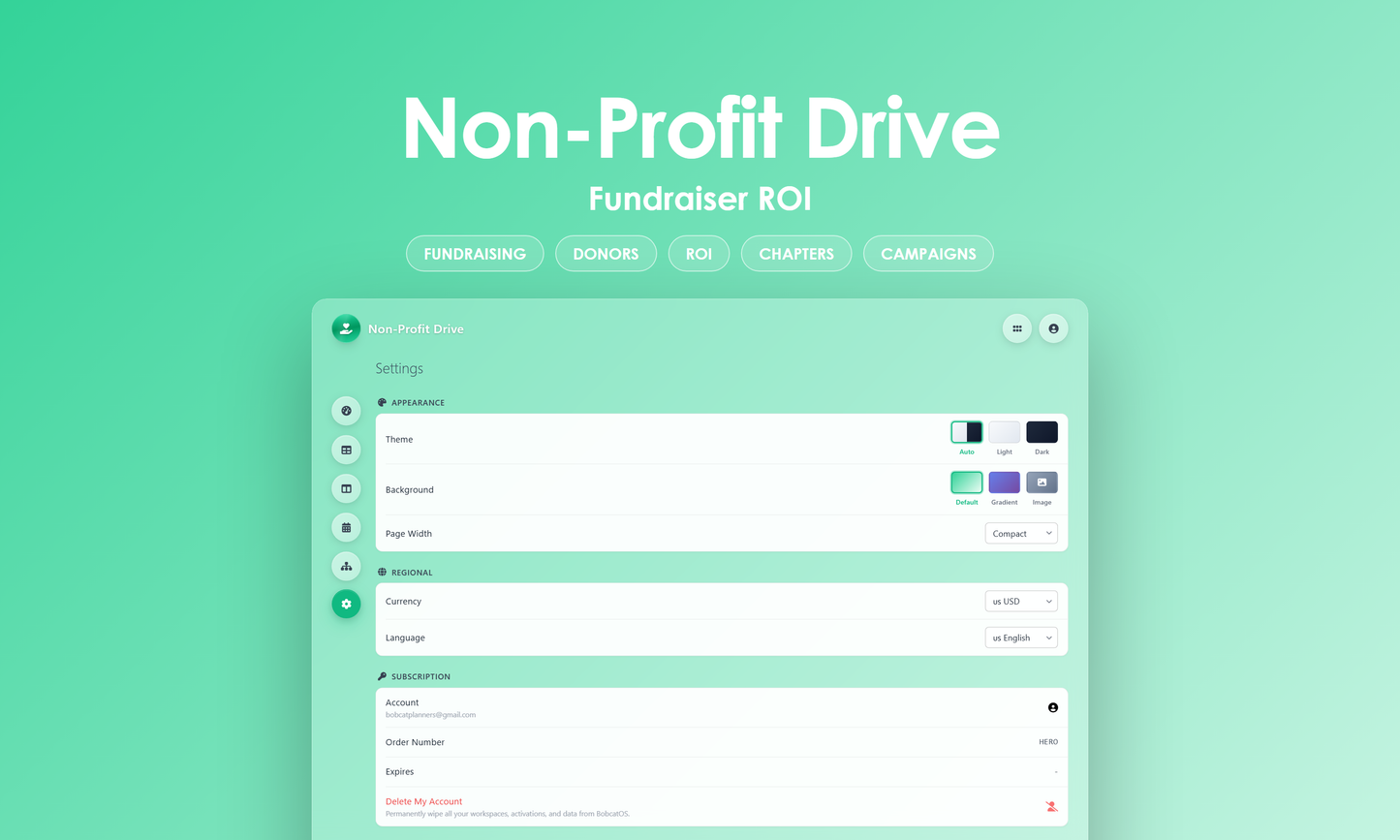 Non-Profit Drive - Settings