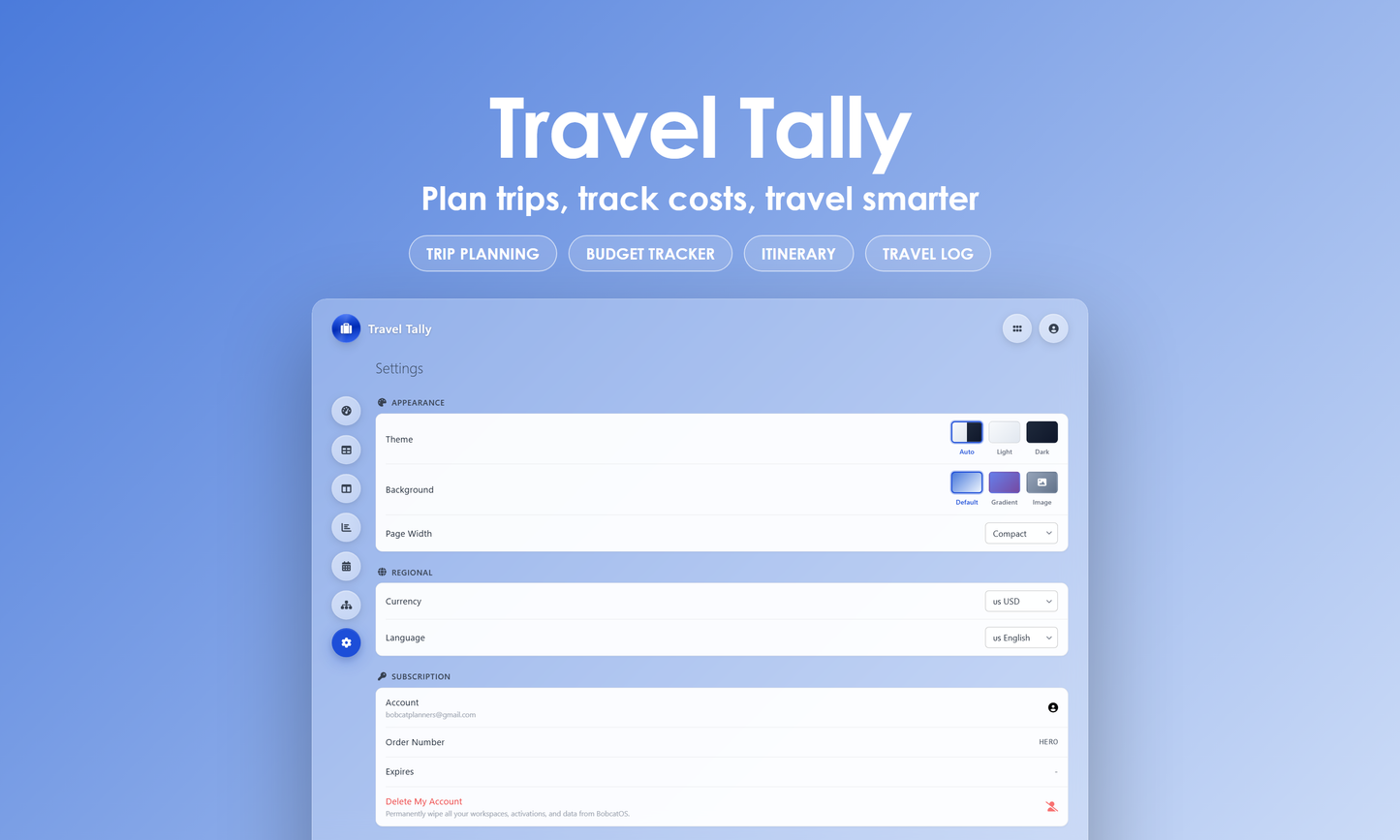 Travel Tally - Settings