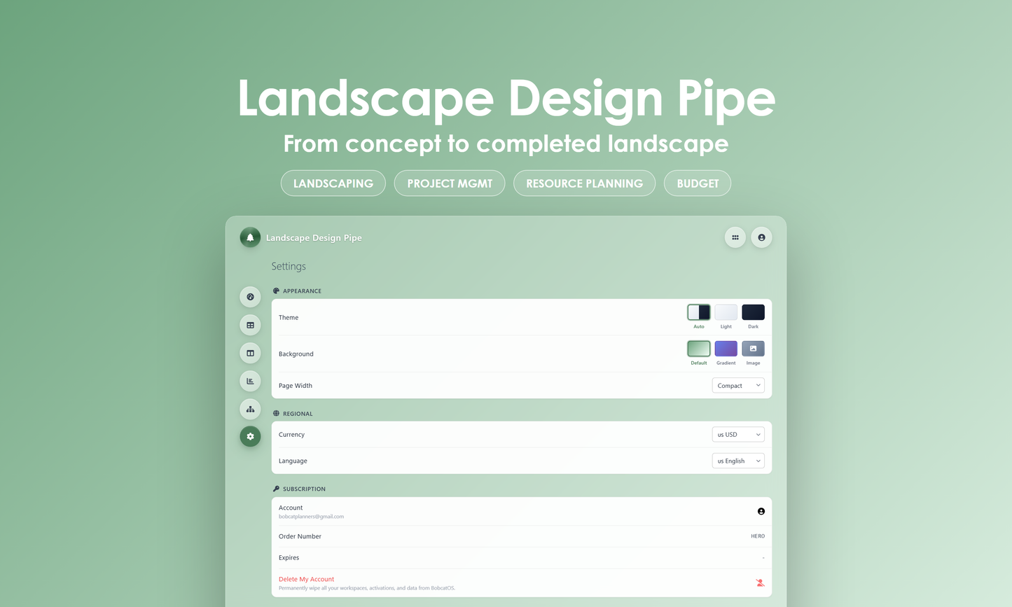 Landscape Design Pipe - Settings