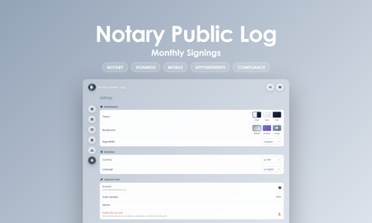 Notary Public Log - Settings