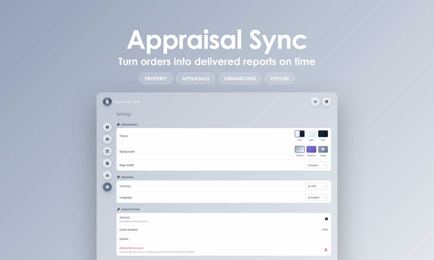 Appraisal Sync - Settings