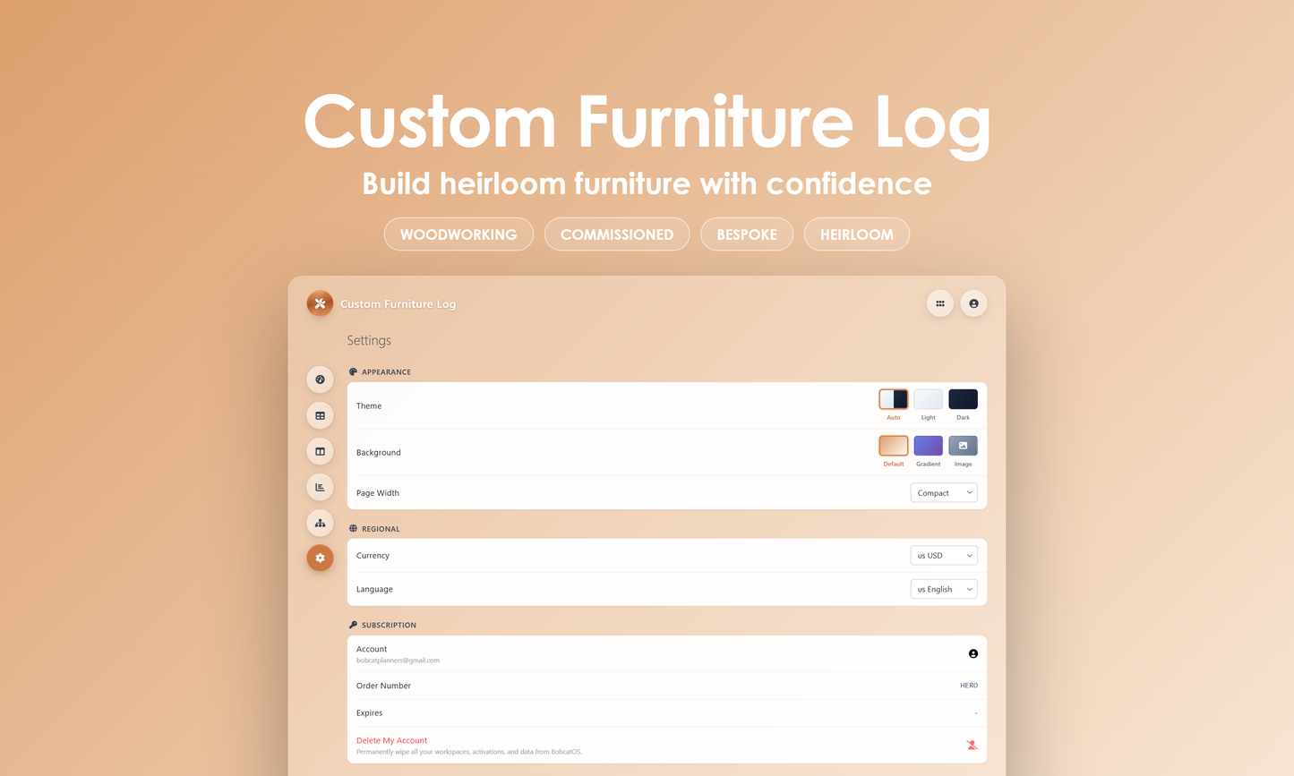 Custom Furniture Log - Settings