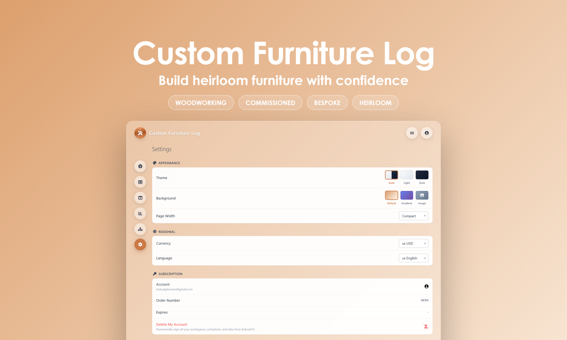 Custom Furniture Log - Settings