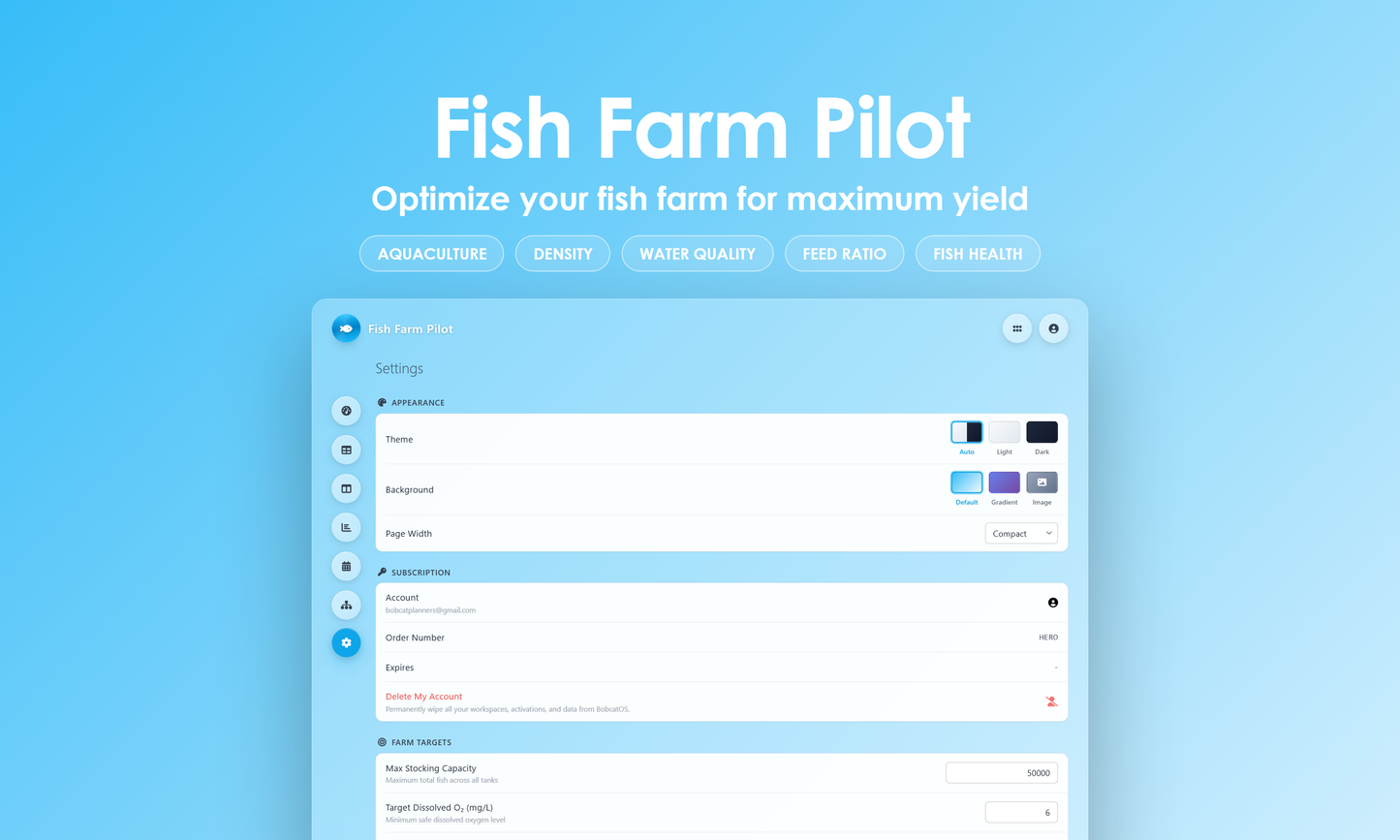 Fish Farm Pilot - Settings