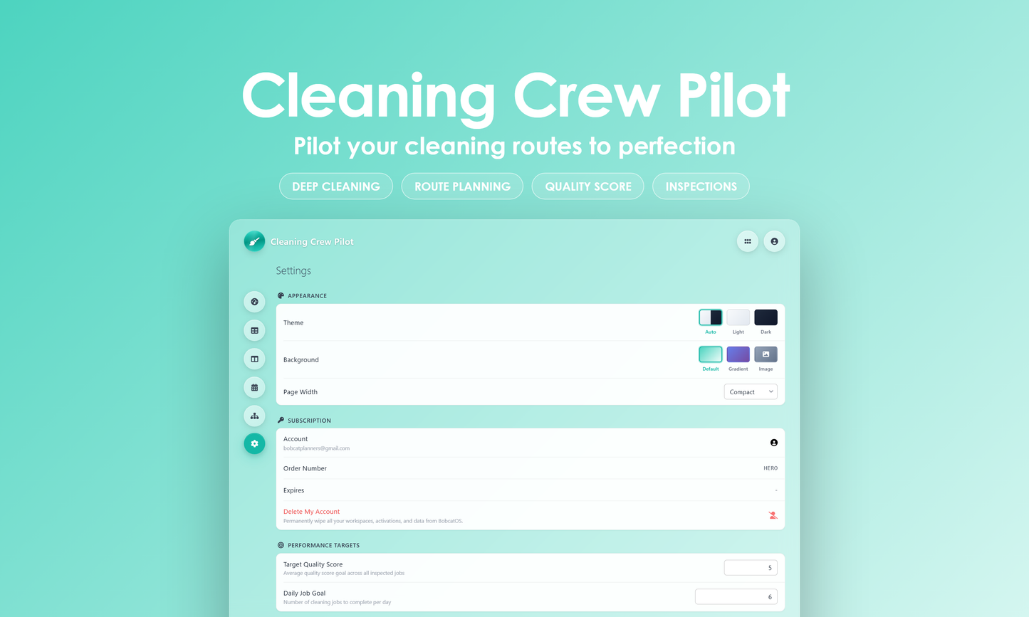 Cleaning Crew Pilot - Settings