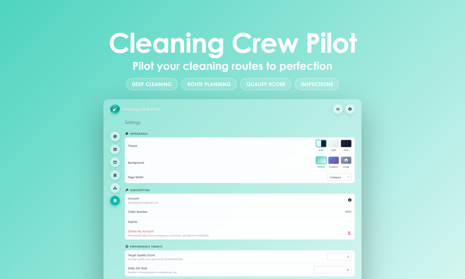Cleaning Crew Pilot - Settings