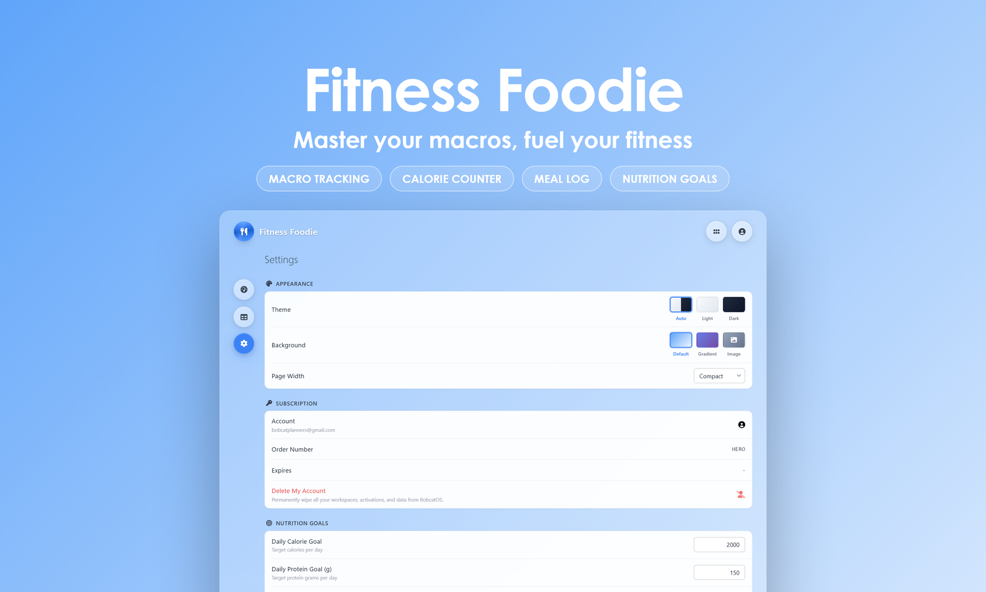 Fitness Foodie - Settings