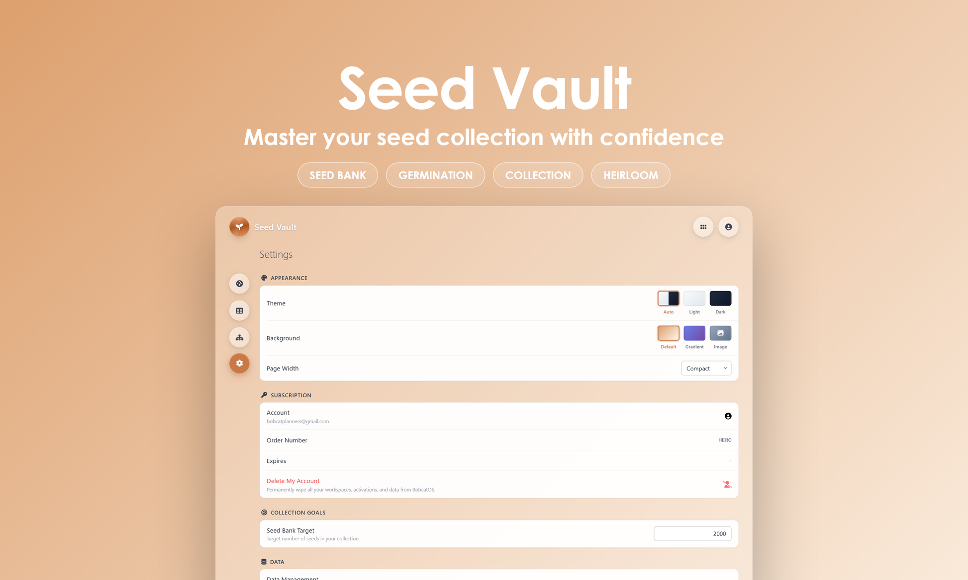 Seed Vault - Settings