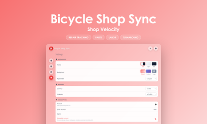 Bicycle Shop Sync - Settings