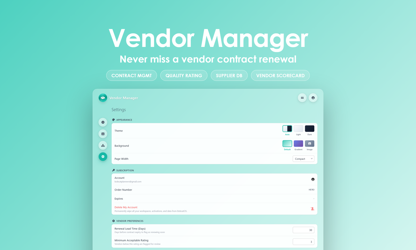 Vendor Manager - Settings