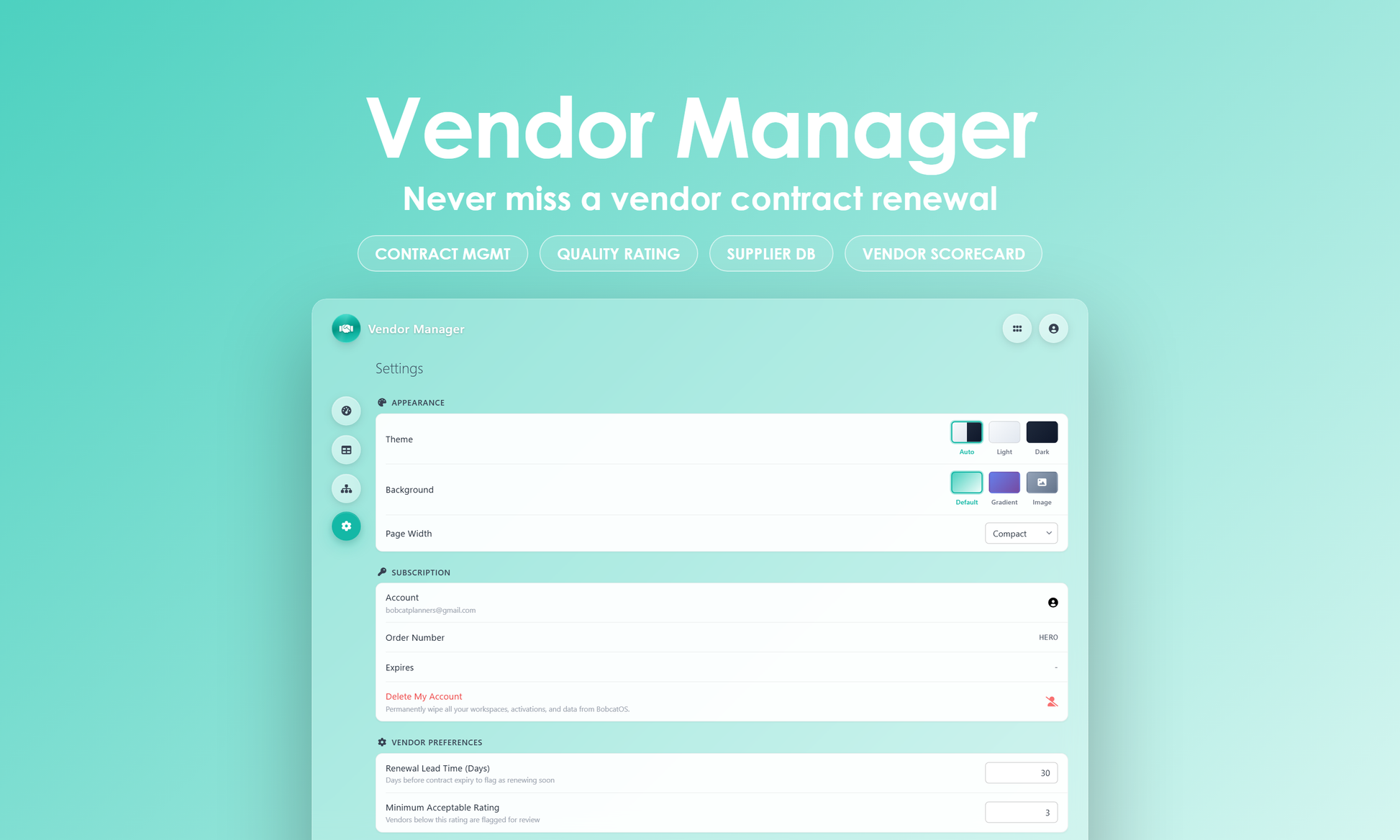 Vendor Manager - Settings
