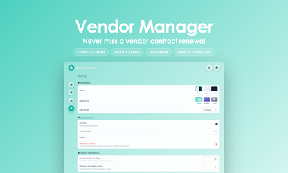 Vendor Manager - Settings